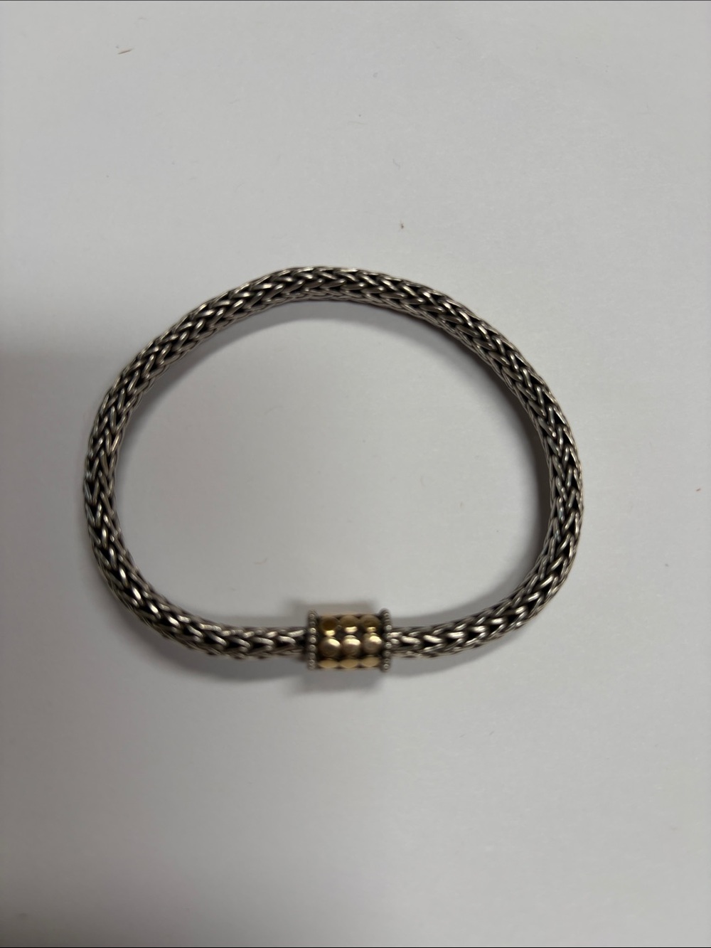 John Hardy Two-Tone Braided Silver Bracelet with Gold Bead